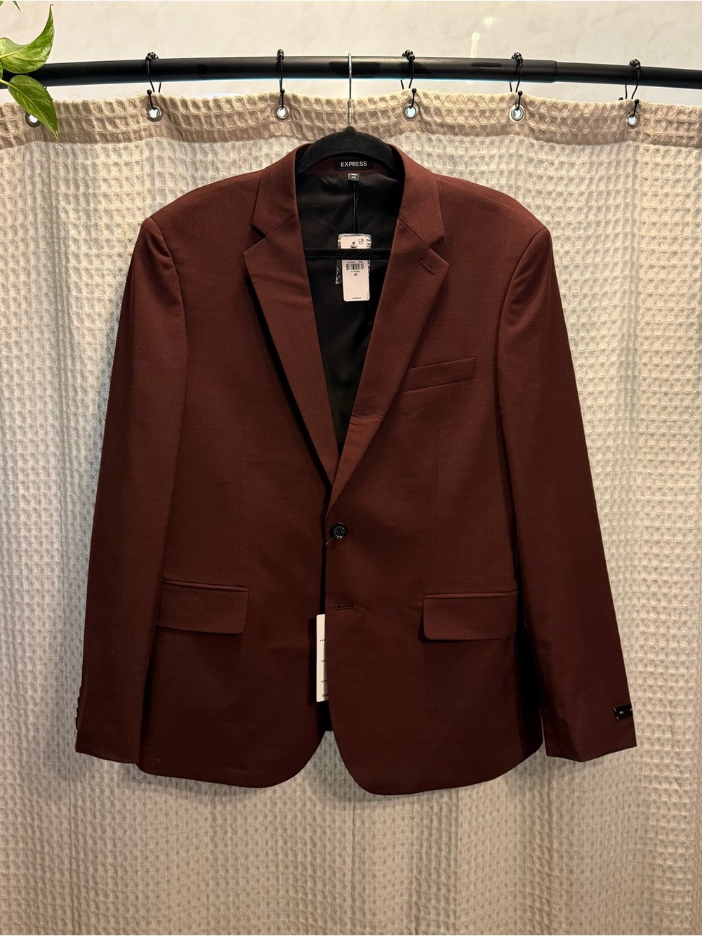 Express Men's Maroon/burgundy suit jacket blazer - Modern Two-Button Suit Jacket